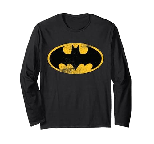 Image of DC Batman Logo Classic Distressed Long Sleeve T-Shirt, Adult Unisex, Black, Small