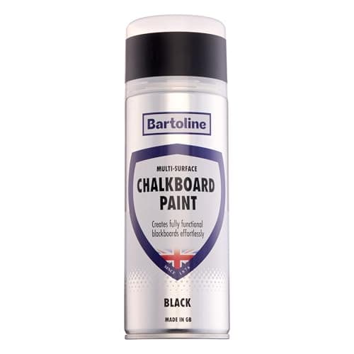 Image of Bartoline Chalkboard Paint Black 400ml Matt Finish Writable and Wipeable Spray for Walls, Furniture, Signs and More Multi-Surface Chalkboard Coating for Home, Office, Classroom and Retail