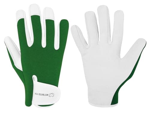 Image of WESTWOOD FOX Ladies/Mens Leather Gardening Gloves Thorn Proof Rigger Garden work gloves, Safety Working Gloves, Premium Quality (Green, M)