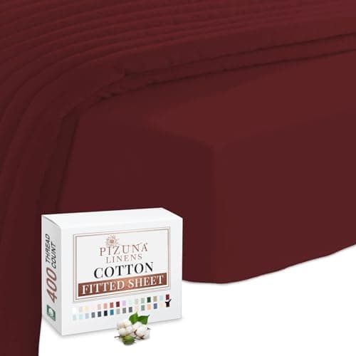 Image of Pizuna 100% Cotton King Size Fitted Sheets Rio Red, 400 Thread Count Long Staple Cotton Kingsize Fitted Bed Sheets 150x200 cm, Sateen Weave 40 cm Deep Fitted King Size Sheet 1 PC