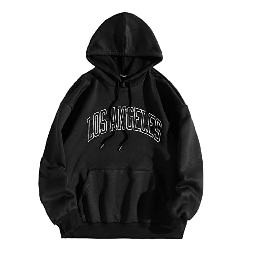 Image of Generisch Hooded Hoodie Black Letter Graphic Hooded Print Crew Neck Long Sleeve Sweatshirt Tops Pullover Men Black Crew Neck, black, M