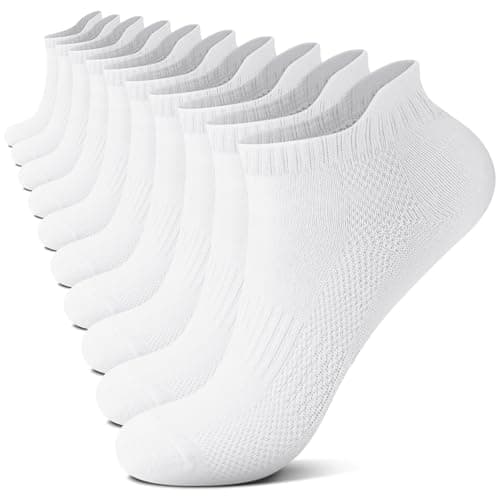 Image of FALARY 10 Pairs Trainer Socks For Men & Women, White Cotton Ankle Socks for Running, Sports and Casual Wear - Comfortable, Breathable and Durable, Size 9-12