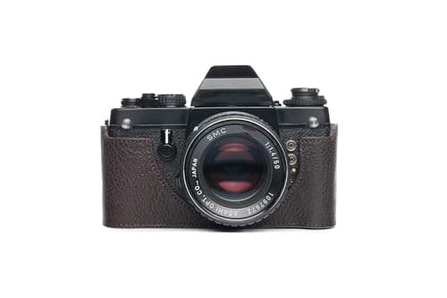 Image of Handmade Genuine Real Leather Half Camera Case Bag Cover for Pentax LX Coffee color