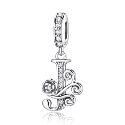Image of LNQOBU Complete A~Z Alphabet Charm Letter Beads, Solid 925 Sterling Silver with Cubic Stones Rose Alphabet Charm fits Pandora Bracelets Necklace Women Jewelry