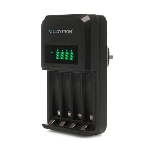 Image of LLOYTRON Ultra Fast Intelligent AA/AAA LCD Home Battery Charger for NiMh Rechargeable Batteries - Charge 1 or 4 Batteries at Once - LCD Display - B1509 - Black
