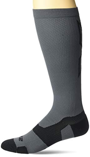 Image of 2XU Unisex Vectr Light Cushion Full Length Compression Sock, Titanium/Black, M UK