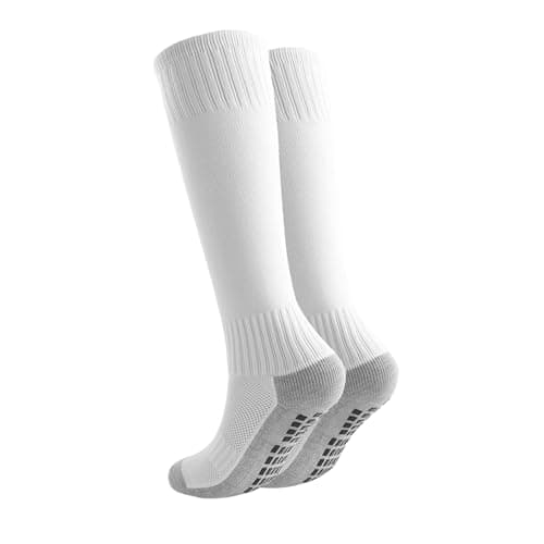 Image of Marchare Boys Athletic Soccer Socks Knee High Socks10-12 Grip Sock Baseball Football Sock For Boys Girls White 1 Pack