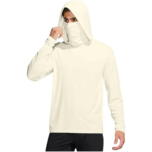 Image of Flodxo Men's Hoodies UPF 50+ Sun Protection Performance Long Sleeve T-Shirt Quick Dry Outdoor Cooling Lightweight Hoodies Casual Holiday Beach Outfits Plus Size Tops Beige 3XL