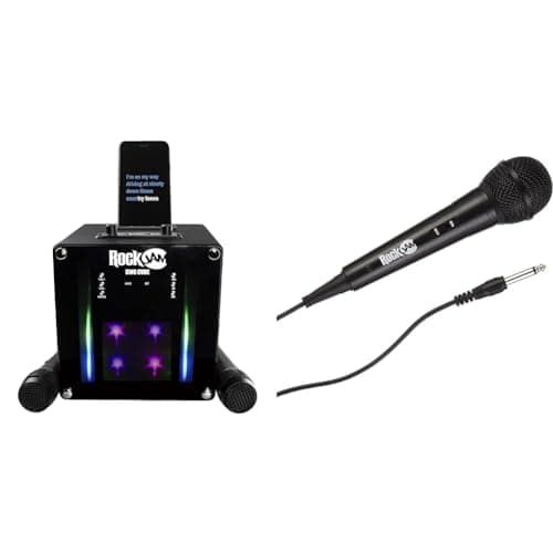 Image of RockJam RJSC01-BK Singcube 5-Watt Rechargeable Bluetooth Karaoke Machine with Two Microphones & Karaoke Microfono cablato unidirezionale microfono dinamico unidirezionale con cavo