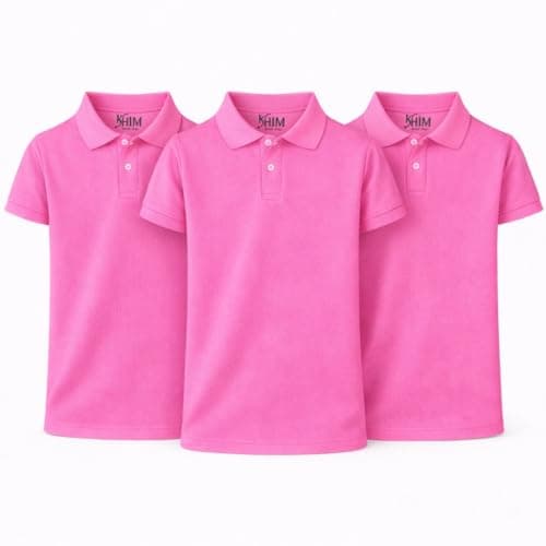 Image of KHIM Unisex Polo Short Sleeve Polycotton Boys Girls School Uniform Plain Half Sleeve Shirts Sports Wear Indoor Outdoor (UK, Age, 2 Years, 3 Years, Regular, Pink 3 Pack)