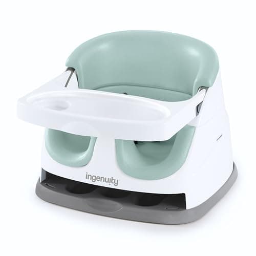 Image of Ingenuity, Baby Base 2-in-1 Seat, Mist, Booster Chair, Dining and Feeding Seat for Toddlers, Easy to Clean with Removable and Self-Storing Tray, Ages 6 Months+