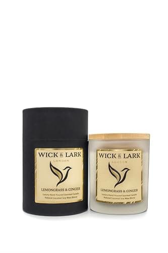 Image of Wick & Lark - Lemongrass & Ginger -Luxury Hand Poured Scented Candle. 100% Vegan Coconut Soy Wax. Made in London. Ethically Sourced. 45 Hour Burn Time
