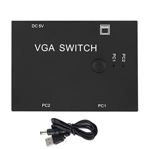 Image of VGA Switch 2 In 1 Out Audio Video Switcher Box, Data Synchronization 2 PC to 1 Monitor Splitter Display Two Way Vedio HD 1080P Male Female Extension with Button USB Power for Laptop Projector