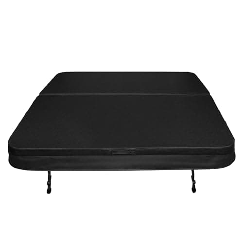 Image of Hot Tub Cover Spa Lid 2m x 2m Square Black Hard Top Weatherproof PVC Leather Foam 25KG/m3 Density Galvanized C-Channel UV Mildew Flame Resistant 4 x Lock Down Straps With Keys 6 Lifting Handles