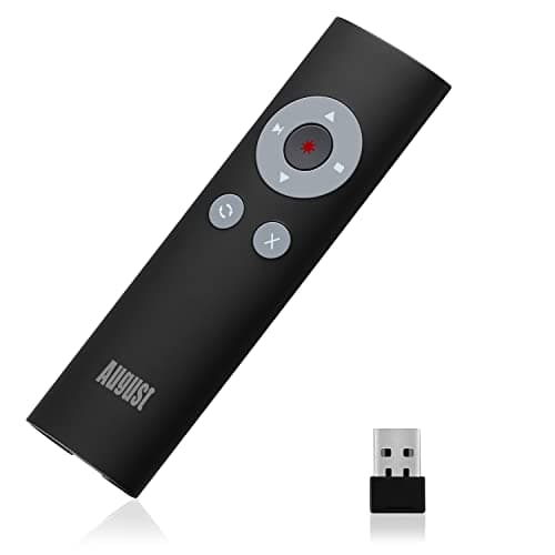 Image of August LP200B Wireless Presentation Clicker – Red Laser PowerPoint Remote, 2.4GHz USB Receiver, 15m Range, ALT+TAB Hotkeys, Carry Case, Slide Advancer for Mac/Windows/Google Slides - Black