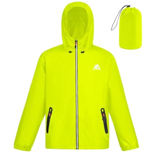 Image of flintronic Men's Lightweight Waterproof Outdoor Jackets, Breathable Packaway Hooded Raincoat, with Reflective Strips, for Golf Fishing Cycling Travel