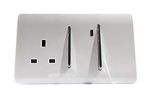 Image of Trendi Switch Screwless Artistic Modern Decorative Glossy 45 A Cooker Switch Control Unit & Single Plug Socket Inc Neon Indicator for Indoor Use in Ice White - ART-WHS213WH