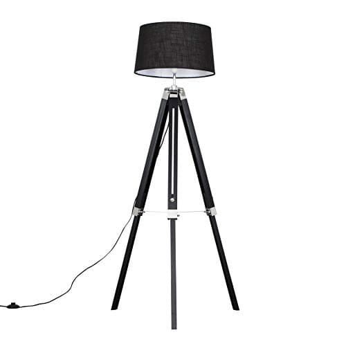 Image of MiniSun | Modern Black Wood and Silver Chrome Tripod Floor Lamp with a Black Tapered Shade | Floor Lamps & Torchieres, Home Décor & Improvement Essential | Includes 6W LED E27 Light Bulb
