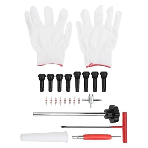 Image of Quick Change Tire Valve Stem Tool Set 22-piece Metal Plastic Valve Remover for Cars Atvs Trucks Motorcycles Lawn Mowers – Includes Tr413/tr414 Cores Gloves 4-way Tool(BLACK)