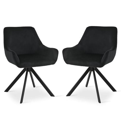 Image of Goeurvant Velvet Dining Chairs Set of 2 with Armrests,360° Swivel Upholstered Chairs,Modern Rotary Chair,Kitchen Chair with Metal Frame and Backrest for Dining Room,Living Room,Bedroom,Office, Black