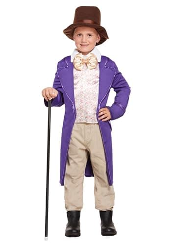Image of HENBRANDT Children's Chocolate Factory Owner Costume - Small Size World Book Day Outfit with Hat, Purple Jacket & Bow Tie for Kids Fancy Dress Parties Ages 4-6 Years