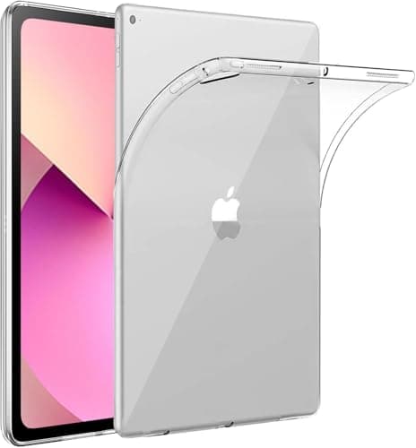 Image of World biz Clear Case for iPad Pro 12.9 Inch (1st and 2nd Generation 2015 and 2017), Soft Slim & Lightweight TPU Transparent Shockproof Raised Edge Gel Tablet Cover, iPad 12.9’’