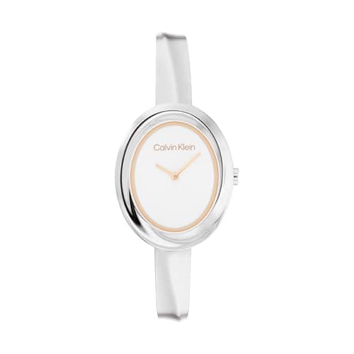 Image of Calvin Klein Two Hand Quartz Movement Watch for Women Twisted Bezel Collection with Silver Stainless Steel Bangle Bracelet - 25100055