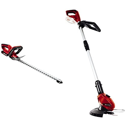 Image of Einhell GE-CH 1846 Li Power X-Change 18V Cordless Hedge Trimmer | Hedge Cutter Kit & GC-CT 18 Li Power X-Change 18V Cordless Strimmer | Includes 20 x Blades | Solo Trimmer, Red/Black