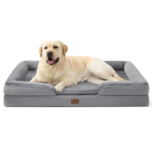 Image of Bedsure Dog Sofa Bed Extra Large - Washable Orthopedic Dog Beds and Couch with Removable Flannel Zipper Cover, XL Pro Waterproof Human Dog Bed for Adults, Grey Squre Pet Bed, 114x81x17.5cm