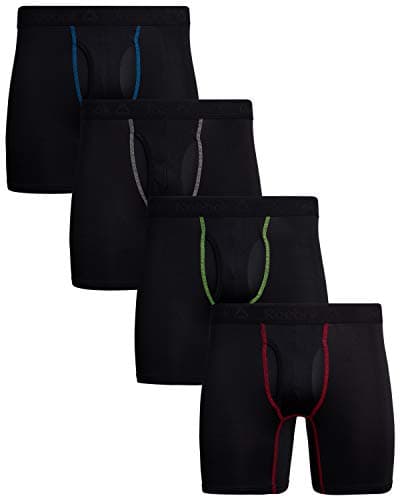 Image of Reebok Men's Boxer Briefs - 4 Pack Soft Performance Boxers with Fly Pouch - Quick Dry Active Mens Underwear Pack S-XL, Size Medium, Black/Black