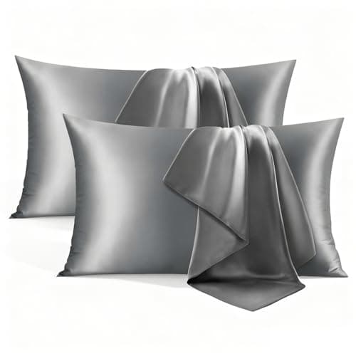 Image of Silk Pillowcase 2 Pack – Satin Pillowcases for Hair & Skin, Anti-Frizz Cooling Pillow Cover 50×75cm, Hidden Zipper, Breathable Hypoallergenic Satin Pillow Case Set (silver gray, 50x75cm)