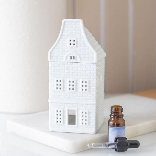 Image of White Nordic House Oil Burner and Wax Warmer – Ceramic, Cozy Design for Wax Melts & Fragrance Oils, Creates Warm Glow, Perfect for Winter Décor