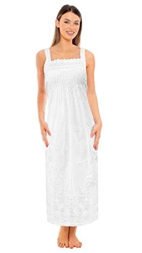 Image of i-Smalls Women's Embroidered Nightdress 100% Cotton Crochet Straps Victorian Style Nightie Chemise (M) White