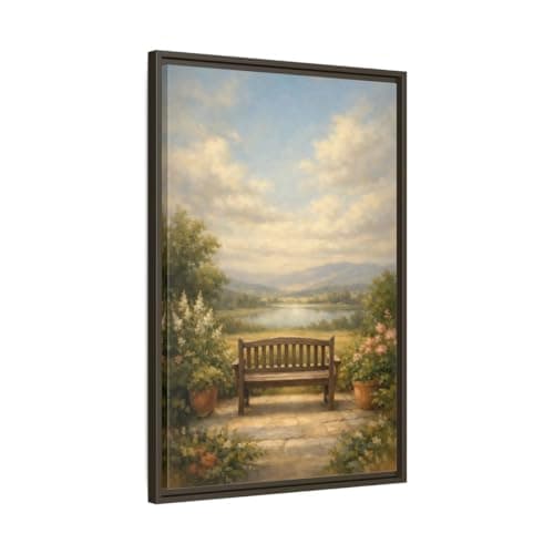 Image of Nature Wooden Bench Pastel - Framed Canvas Wall Art Print 20×30 inch (50×75 cm) - Vertical/Espresso / 1.25 inch (3 cm)