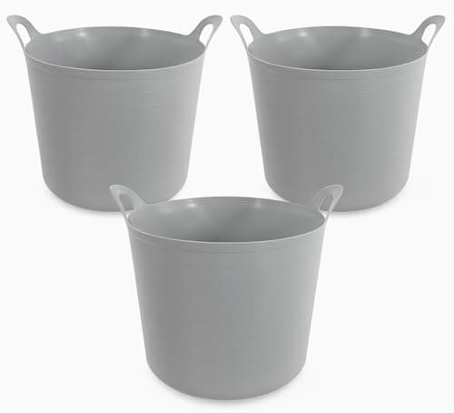 Image of Set of 3 - Grey 27 Litre Flexi Tubs Versatile Multi Purpose Flexible Rubber Storage Containers Buckets