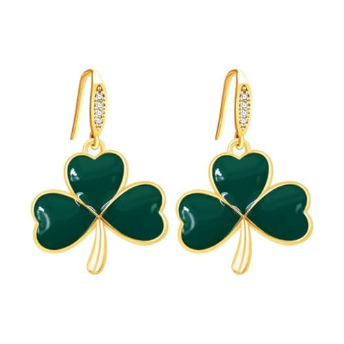 Image of Junyidiy Luck 3 Leaves Clover Earrings for Women Gold Plated Good Luck Green Enamel Dangle Earrings for Mother Wife Friend Shamrock Eardroop for Festive St. Patrick's Day Birthday Wedding Earrings