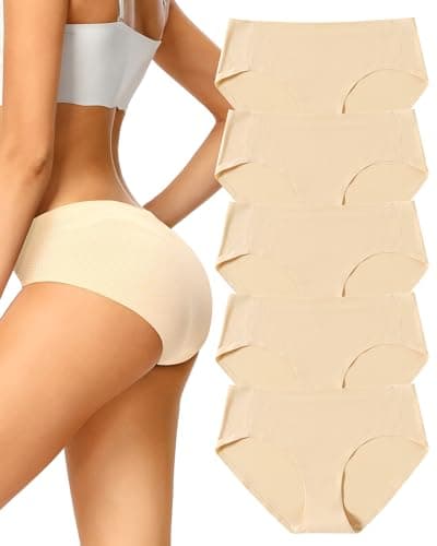 Image of Seamless Knickers for Women Nude,No Vpl Ladies Underwear Hipster,Breathable Women's Briefs Multipack,No Show Pants Microfibre,Comfortable Bikini Panties,Invisible Undies Stretch Underpants 5 Pack