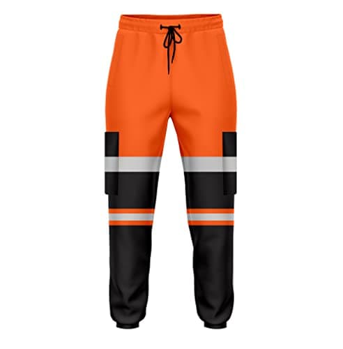 Image of trending babz Mens High Visibility Hi Vis 2Tone Jogging Trousers Bottoms Reflective Tape Cuffed Workwear Joggers Orange Black