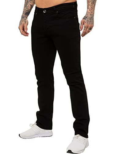 Image of Enzo Mens Classic Straight Leg Regular Fit Twill Denim Jeans 38W x 32L Black