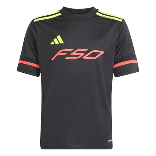 Image of adidas Unisex Kids F50 Jersey Short Sleeve Kids, Black/Team Solar Yellow 2/Lucid red, 9-10 Years