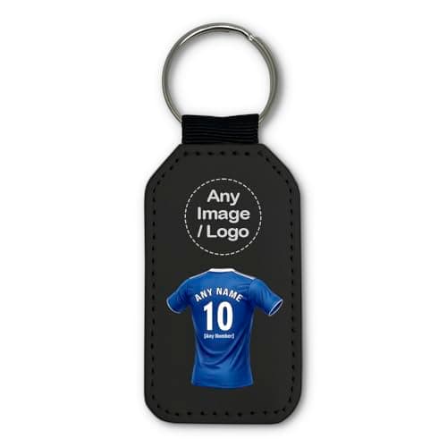 Image of UNIGIFT Personalised Gift - London SW6 King's Road Football Supporter Black Rectangle Keyring (Blue Home Kit Design) Any Name Message Unique - Keychain