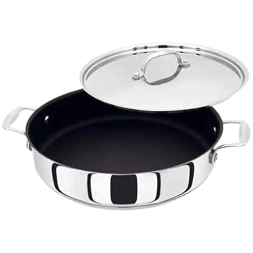 Image of Stellar Profile Stainless Steel Non-Stick Shallow Casserole Pan with Lid 28cm, Twin Handles, Induction Ready, Dishwasher Safe