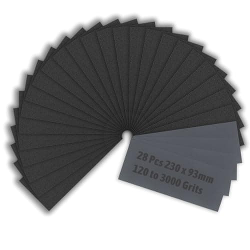 Image of 28 Sheet Sandpaper 120 To 3000 Assorted Grits, 23 x 9 cm Wet and Dry Sandpaper for Cars Polishing Metals Walls Wood Furniture Sanding