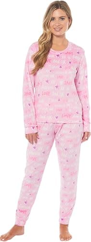 Image of KATE MORGAN Womens Pyjamas Warm Fleece PJ for Women Sets Pjs S-XL | Soft Twosie Pyjama Set for Ladies Gifts for Her XL Pink Heart