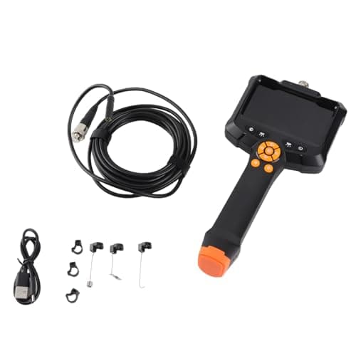 Image of Dual 8 mm Lenses and 4.3 Inch LCD Screen Handheld Inspection Camera - 1 Meter Snake Probe Endoscope with 8 Adjustable LED Lights and IP67 Water Resistance for Automotive and HVAC (5 Meter)