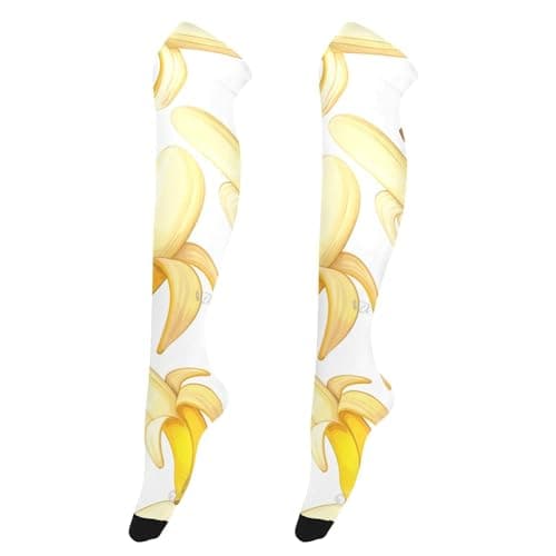 Image of Bright Yellow Banana White Cute above Knee Stockings Thigh High Stockings Women Accessories for Girls Socks, Bright Yellow Banana White, Bright Yellow Banana White, Medium