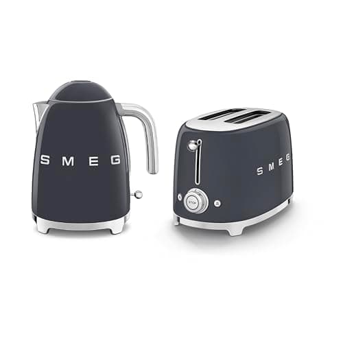 Image of Smeg 50’s Style Retro Range Breakfast Set, 1.7L 3000W Kettle and Multi-Functional Control 2-Slice 950W Toaster, Slate Grey, KLF03GRUK/ TSF01GRUK