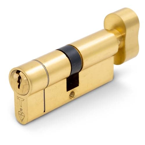 Image of TSS Polished Brass High Security TS007 1 Thumbturn Star Euro Cylinder Lock, British Standard, Insurance Approved with 3 Keys. Door Locks. Key & Turn Brass (40mm Internal x 55mm External (95mm Total)