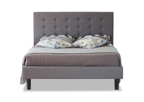 Image of Modernique® Grey Fabric Bed with Hight Headboard, 3FT, 4FT, 4FT6, 5FT, Stitching Soft Linen Wooden Frame Bed in Single, Small Double, Double, & King Sized. (Single (3FT))