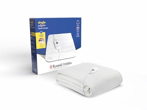 Image of Russell Hobbs Electric Blanket, Heated Single Fitted Underblanket, 3 Heat Settings, Low Energy & Energy Efficient, Machine Washable, 70 X 150 cm, 60W, White, RHESB6001, 2 Year Guarantee